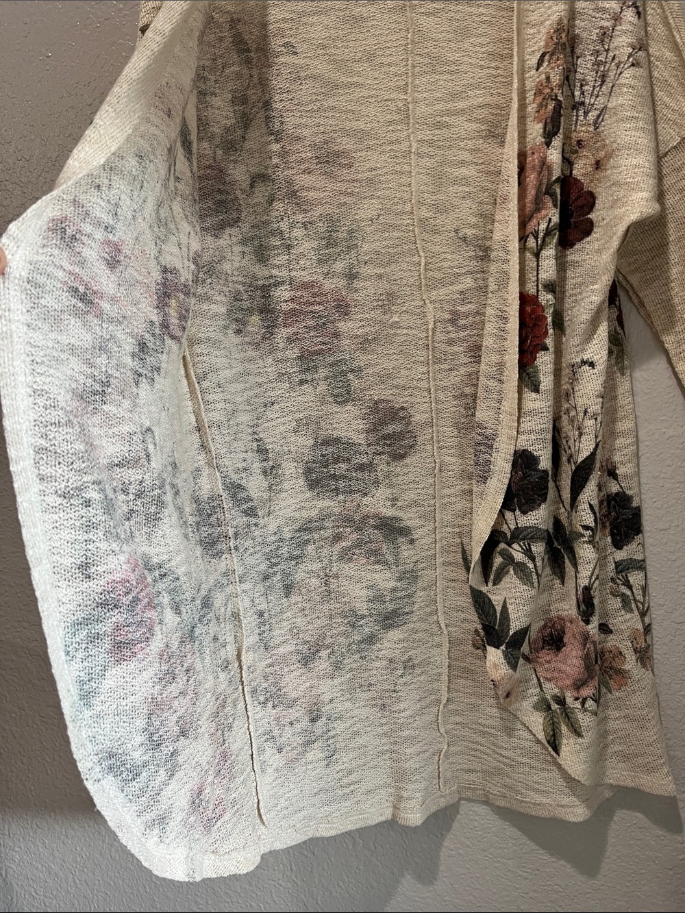 Live In The Moment Cream Floral Open Front Cardigan Sz S Lightweight Boho Chic - Picture 8 of 8
